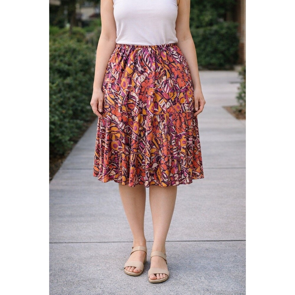 Skirt Size 24 New Womans Ruby Road Yellow Pink  Orange Chiffon Elastic Waist